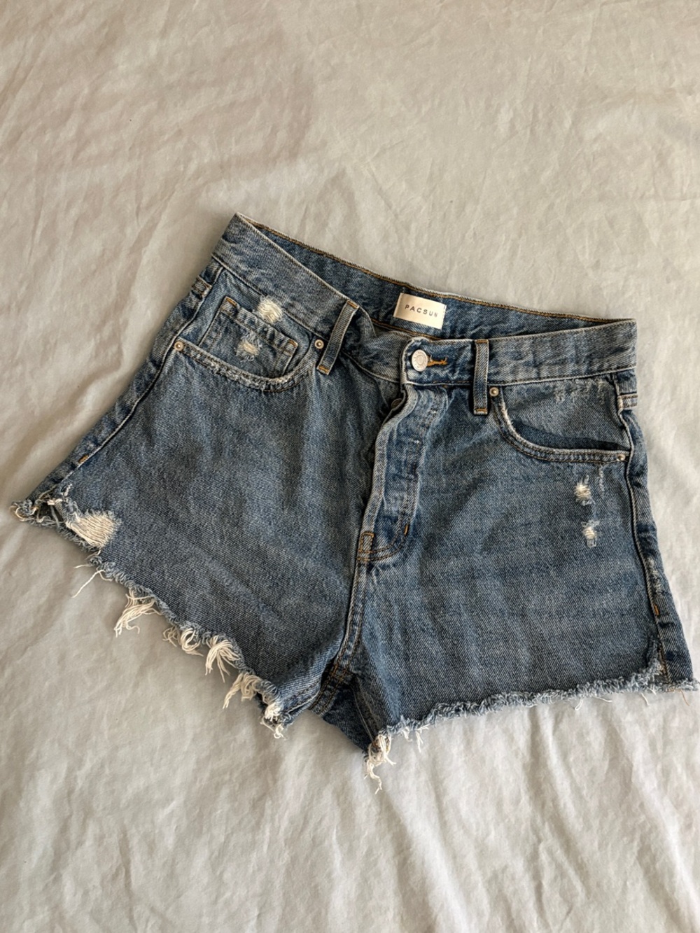 PacSun Distressed High-Rise Denim Shorts - Medium Blue